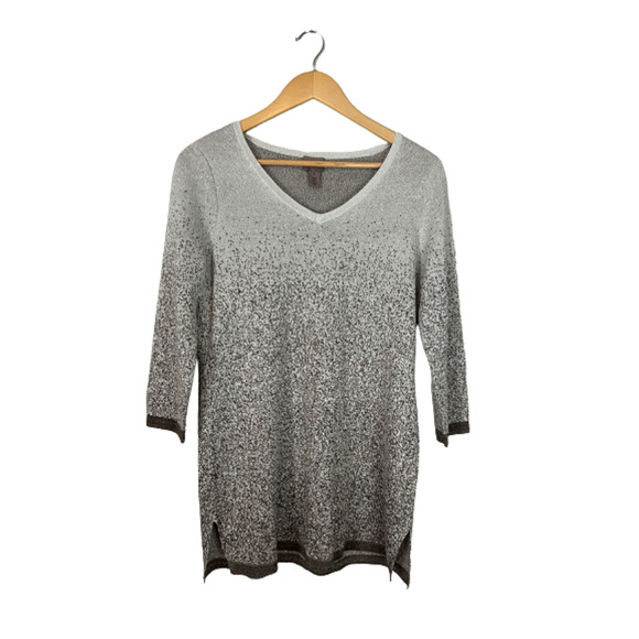 Chico's Easywear Metallic Speckled Ombre Shimmer V-Neck Sweater SZ 1 US Med - Picture 1 of 8